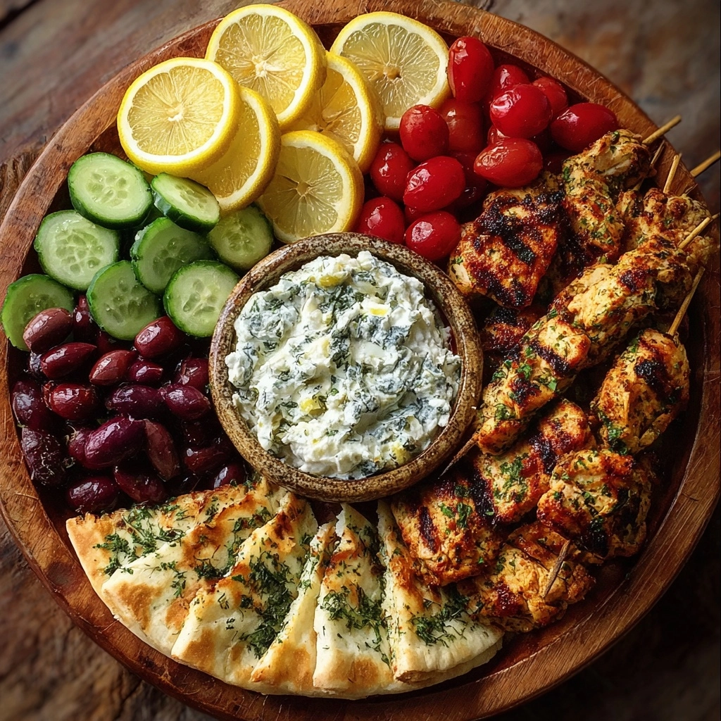 Greek Chicken Souvlaki Grazing Board with Feta Dip Recipe