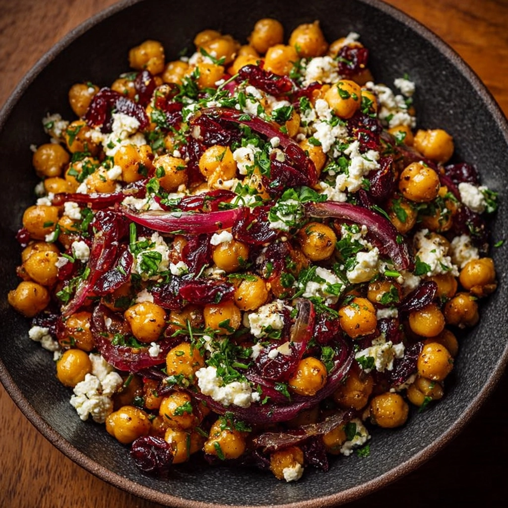 Feta and Cranberry Chickpeas with Dijon Lemon Vinaigrette Recipe - Recipe Image