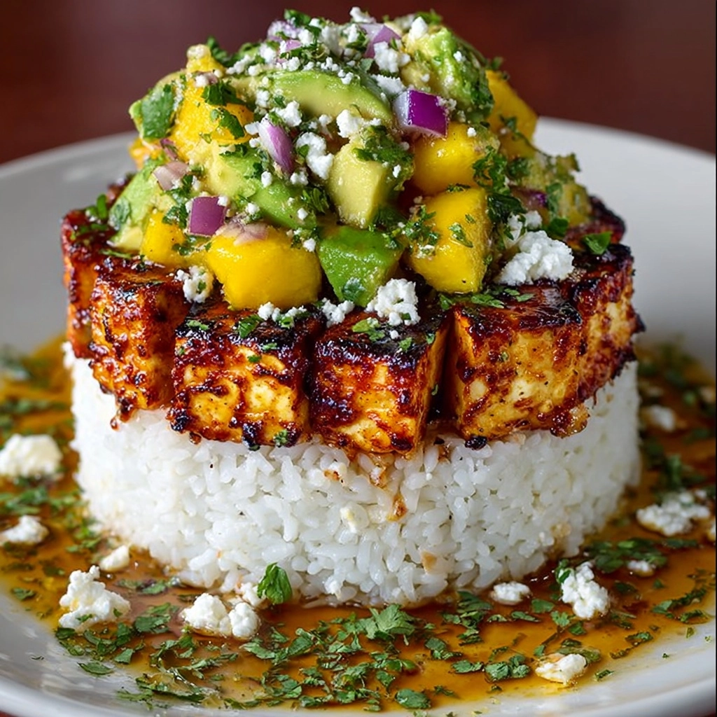 Honey Lime Chicken & Mango Feta Rice Stack Recipe