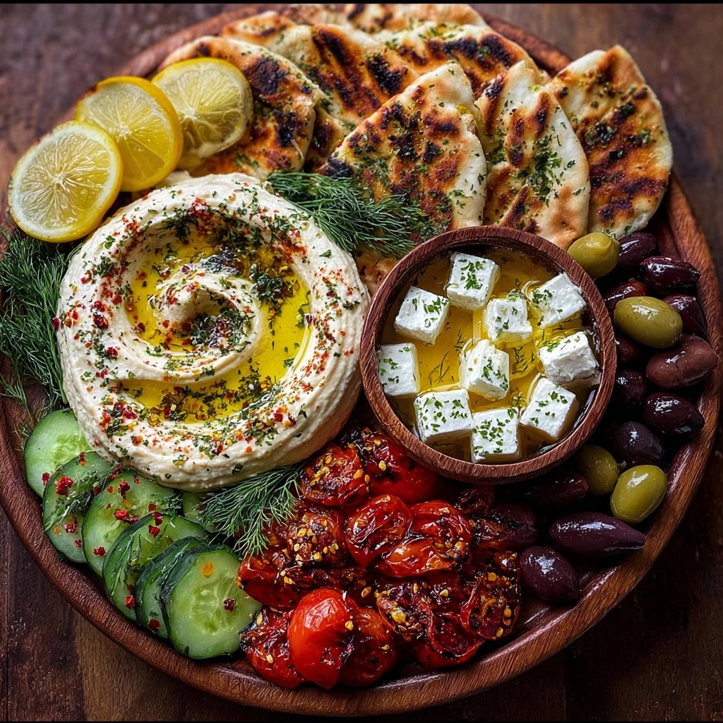 Greek Mezze Board with Whipped Feta, Hot Honey & Pita Recipe - Recipe Image