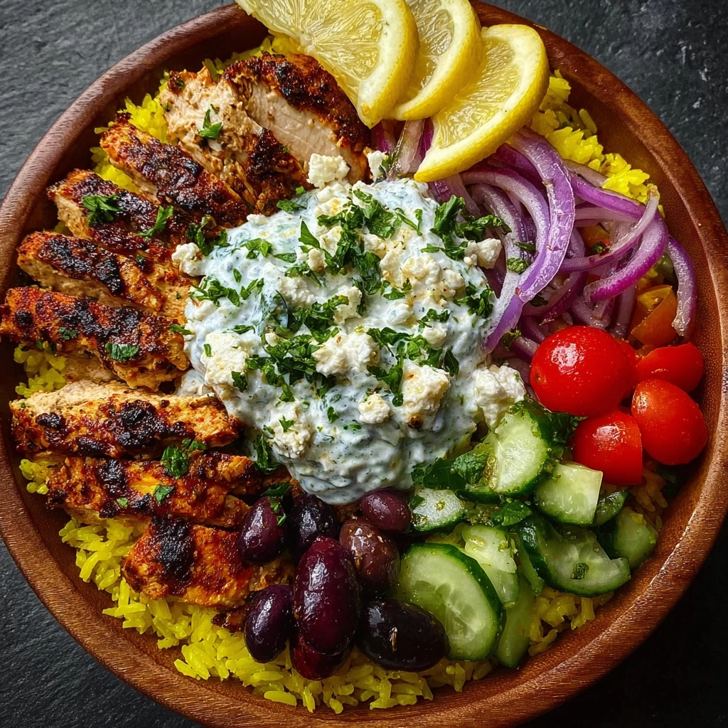 Greek Chicken Souvlaki Bowls with Creamy Feta Sauce Recipe - Recipe Image