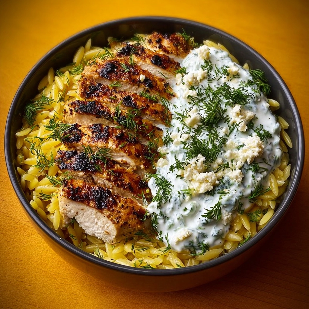 Greek Chicken Gyro Bowl with Creamy Tzatziki Feta Recipe - Recipe Image