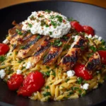 Lemon Garlic Chicken Orzo with Creamy Whipped Feta Recipe