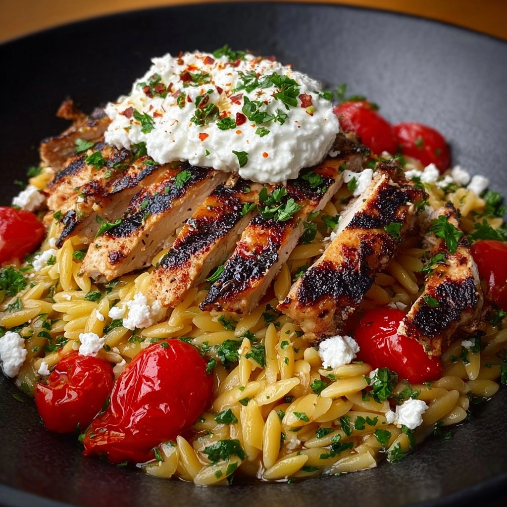 Lemon Garlic Chicken Orzo with Creamy Whipped Feta Recipe
