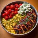 Lemon Dijon Chicken Orzo Bowl with Spicy Whipped Feta Recipe