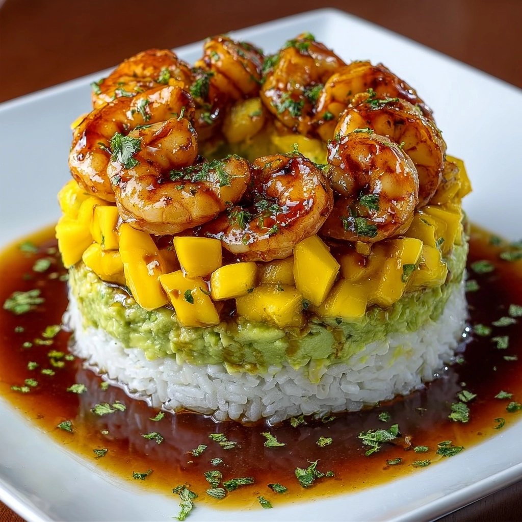 Honey Lime Shrimp & Mango Avocado Rice Stack Recipe