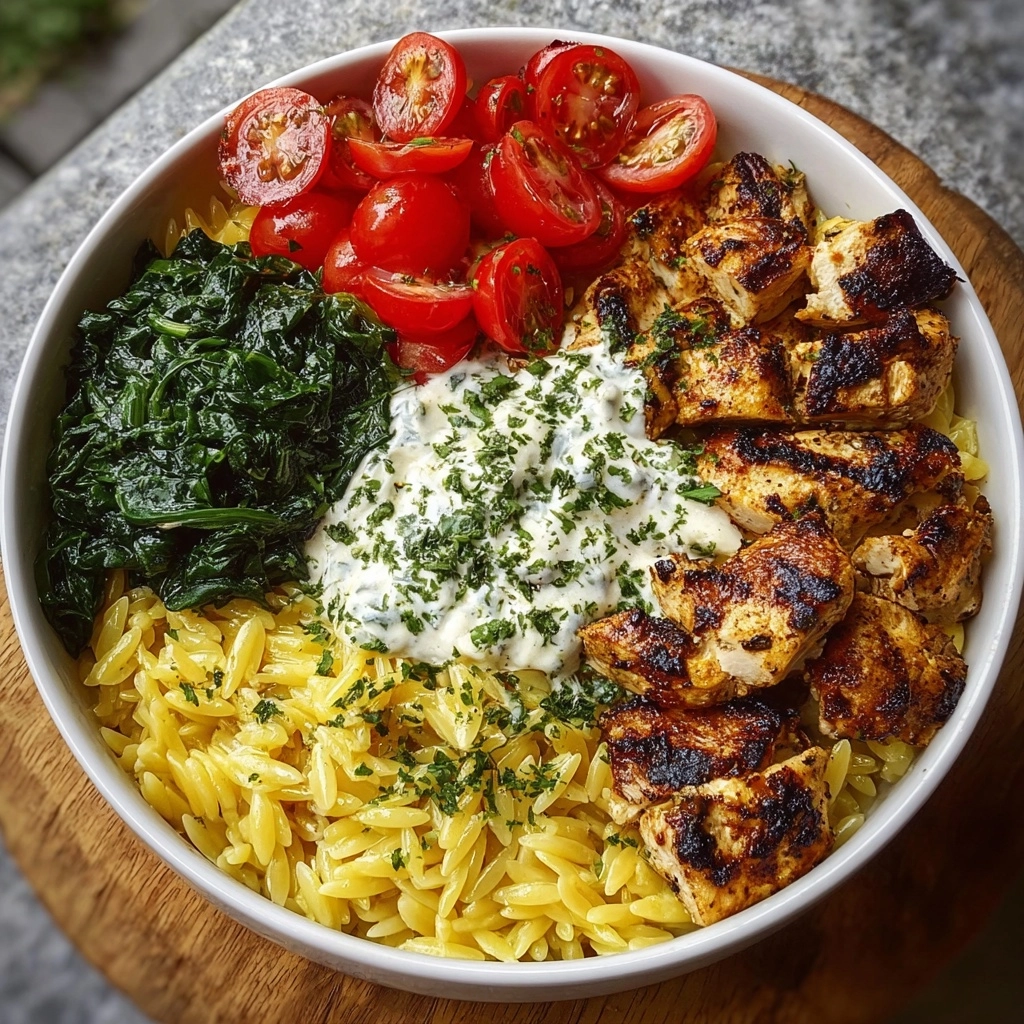 Lemon Dijon Chicken Orzo Bowl with Whipped Goat Cheese Recipe