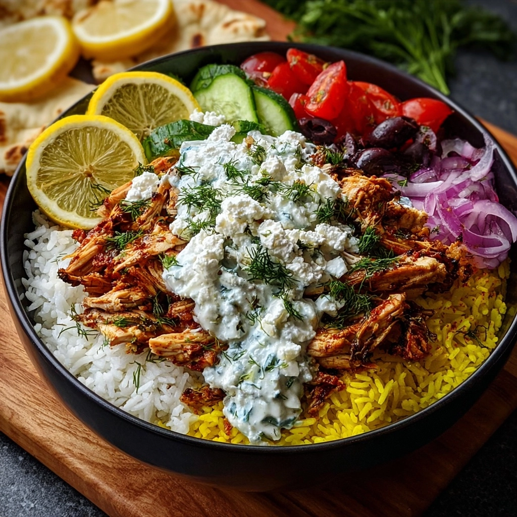 Greek Chicken Gyro Bowl with Lemon Tzatziki Feta Recipe