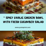 Spicy Garlic Chicken Bowl with Hummus & Cucumber Salad Recipe