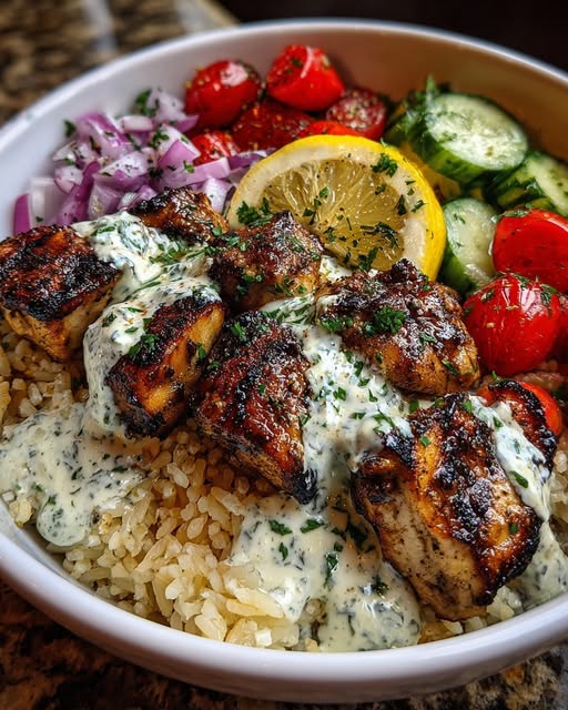Greek Chicken Gyro Bowls with Lemon Garlic Sauce Recipe - Recipe Image