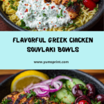 Greek Chicken Souvlaki Bowls with Roasted Garlic Feta Cream Recipe