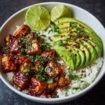 Honey Lime Chicken & Avocado Spicy Cauliflower Rice Stack Recipe