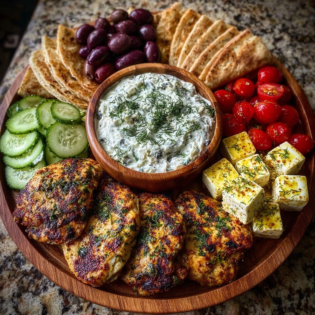 Greek Chicken & Olive Mezze Board with Garlic Yogurt Recipe - Recipe Image