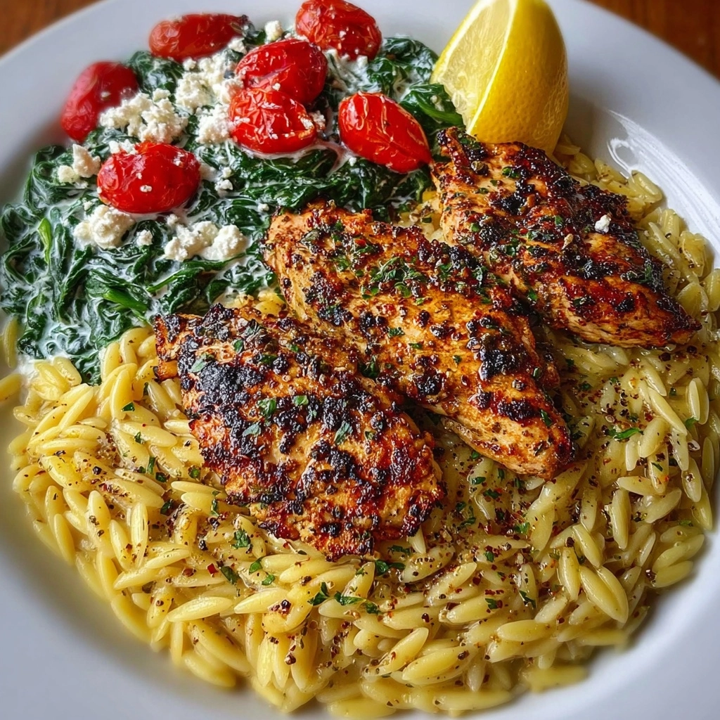 Lemon Dijon Chicken Orzo with Spinach & Feta Cream Recipe 6 Lemon Dijon Chicken Orzo with Spinach & Feta Cream Recipe - Recipe Image