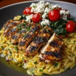 Lemon Dijon Chicken Orzo Bowl with Honey Whipped Feta Recipe
