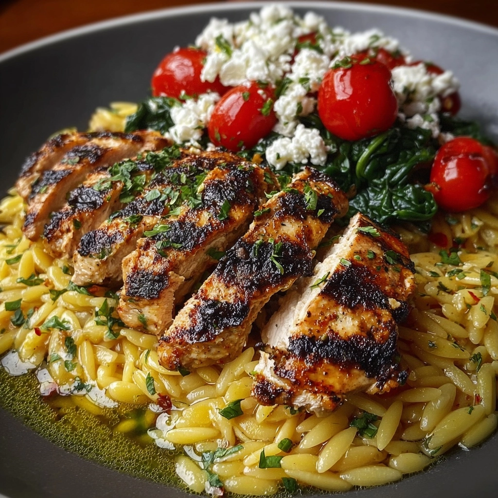 Lemon Dijon Chicken Orzo Bowl with Honey Whipped Feta Recipe
