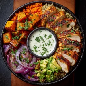 Honey Lime Chicken & Avocado Spicy Cauliflower Rice Stack Recipe