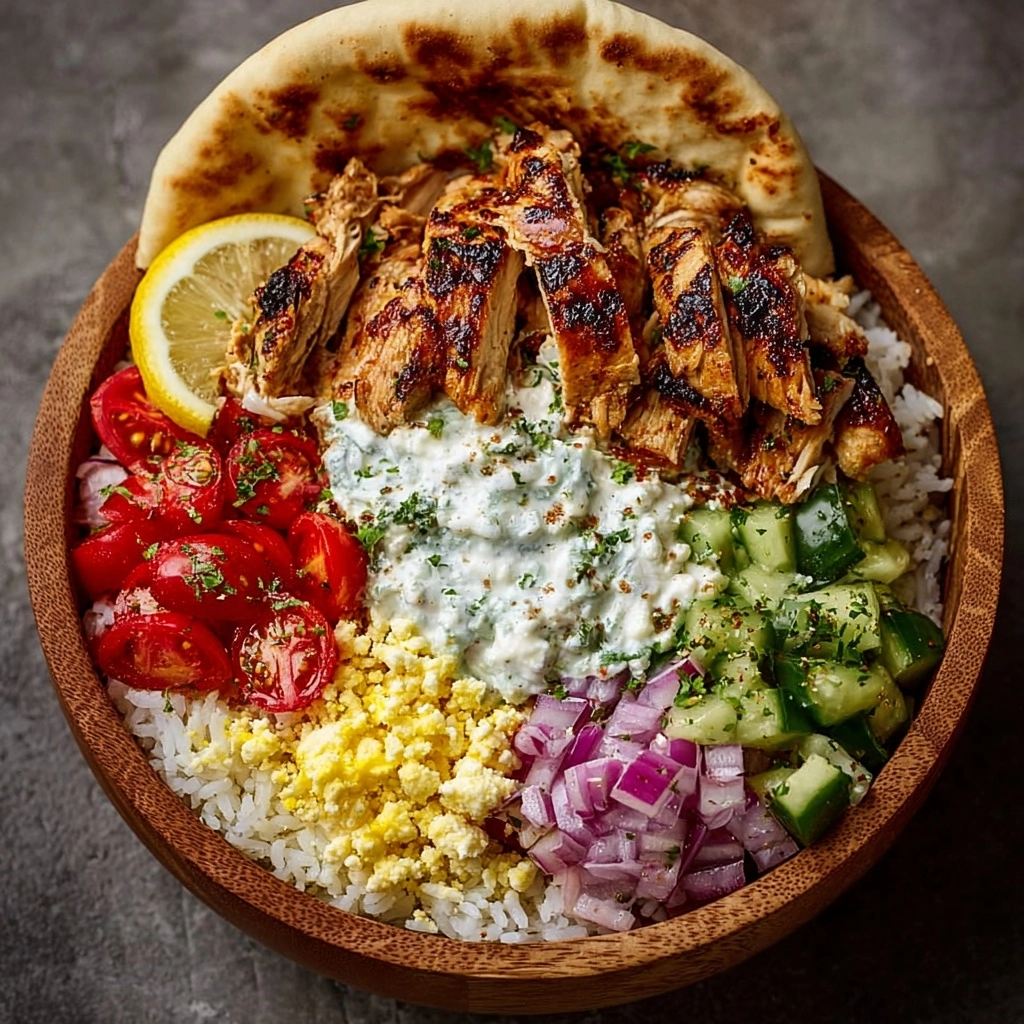 Greek Chicken Gyro Bowl with Herb Tzatziki Feta Recipe