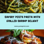 Pesto Pasta and Grilled Shrimp Stack Recipe