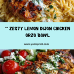 Lemon Dijon Chicken Orzo Bowl with Garlic Feta Yogurt Sauce Recipe