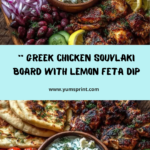 Greek Chicken Souvlaki Grazing Board with Lemon Feta Dip Recipe