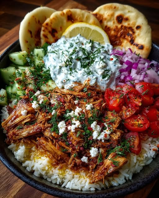 Greek Chicken Gyro Bowl with Spicy Tzatziki Feta Recipe - Recipe Image