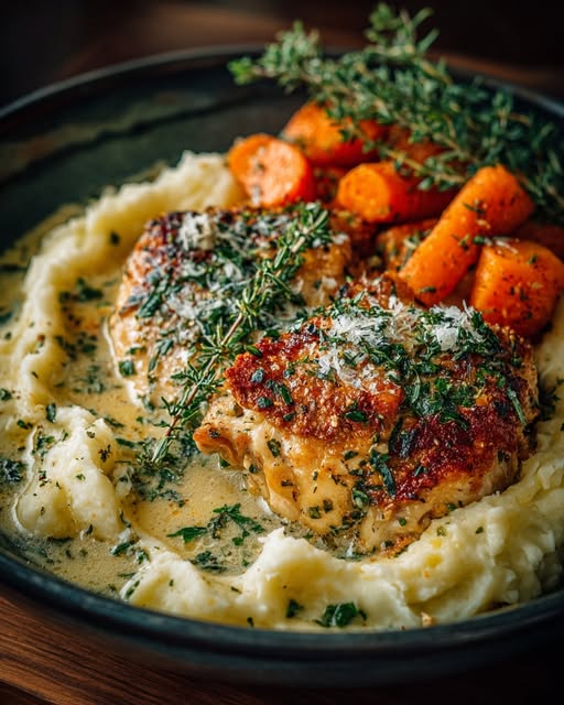 ashed Potatoes and Garlic Butter Carrots Recipe