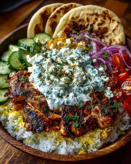 Mediterranean Chicken Pita Bowl with Tzatziki Feta Sauce Recipe - Recipe Image