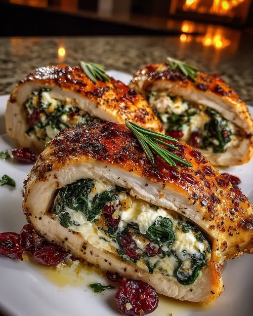Cranberry & Spinach Stuffed Chicken Breasts with Brie Recipe