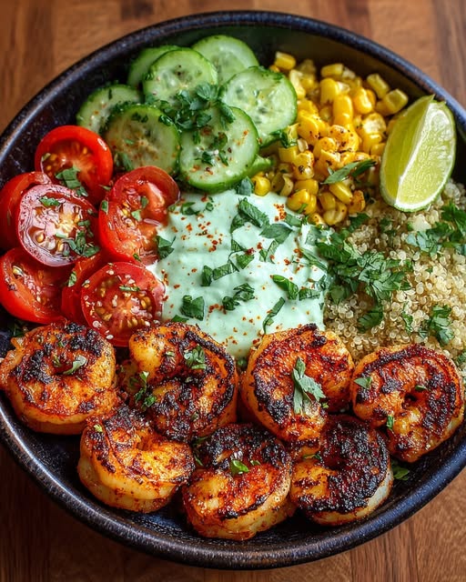 Honey Lime Shrimp & Creamy Avocado Yogurt Bowl Recipe