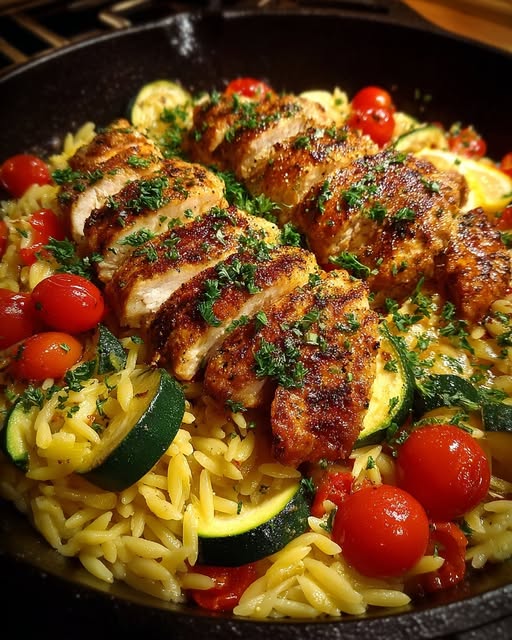 One-Pan Lemon Chicken and Veggie Orzo Recipe - Recipe Image