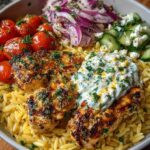 Lemon Dijon Chicken Orzo Bowl with Honey Feta Yogurt Sauce Recipe