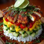 Honey Lime Chicken & Avocado Mango Rice Stack Recipe