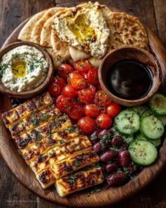 Greek Halloumi Mezze Platter with Balsamic Drizzle Recipe
