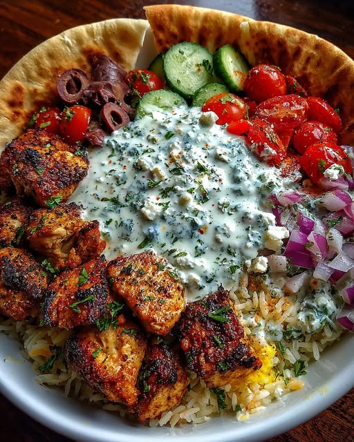 Mediterranean Chicken Pita Bowl with Spicy Feta Sauce Recipe