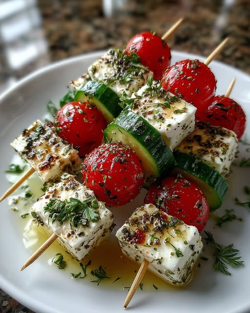 Greek Feta & Cucumber Bite Skewers Recipe