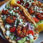 Greek Shrimp Gyros with Charred Onion Feta Sauce Recipe