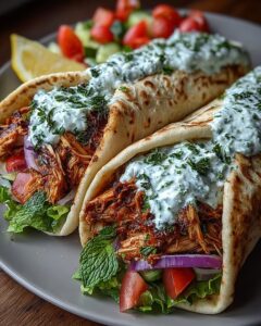 Home 3 Greek Chicken Wraps with Mint Garlic Yogurt Sauce Recipe