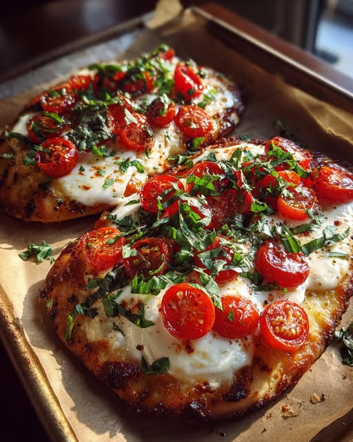 Tomato-Basil Naan Pizza with Fresh Mozzarella Recipe - Recipe Image