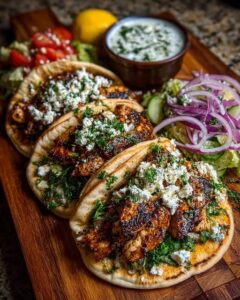 Home 2 Greek Chicken Gyros with Honey Charred Onion Feta Sauce Recipe