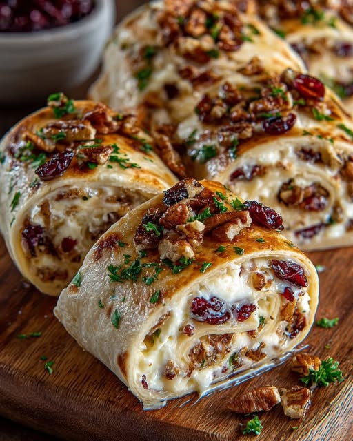 Brie & Cranberry Stuffed Flatbread Pinwheels Recipe - Recipe Image