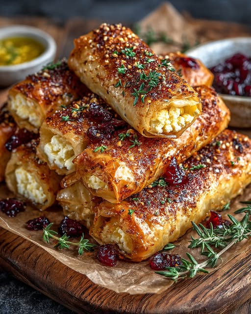 Golden Baked Feta Rolls with Sweet Cranberry Honey Recipe