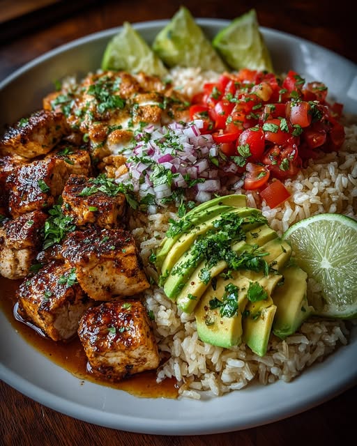 Honey Lime Chicken & Avocado Brown Rice Stack Recipe