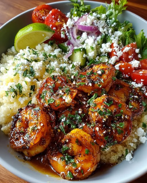 Honey Lime Shrimp Bowls with Crumbled Feta & Herbs Recipe - Recipe Image