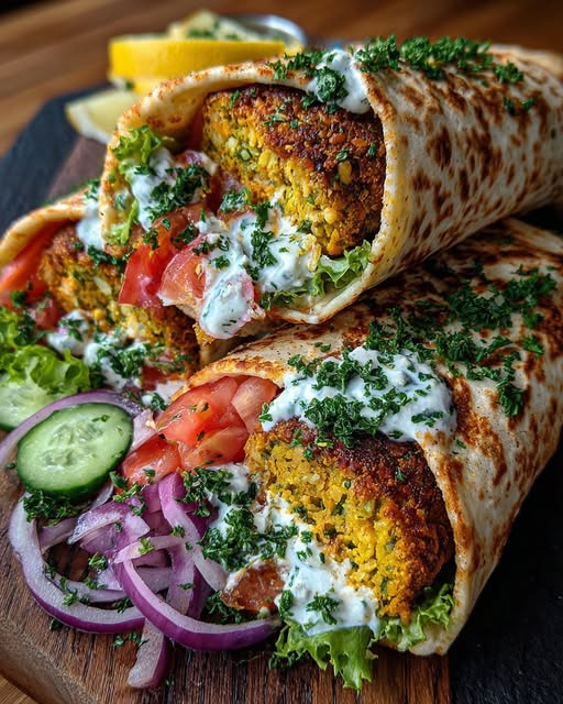 Mediterranean Falafel Wraps with Creamy Lemon Feta Recipe - Recipe Image