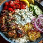 Greek Chicken Souvlaki Bowls with Creamy Feta Sauce Recipe