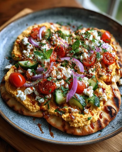 Mediterranean Hummus Flatbread with Feta Recipe - Recipe Image