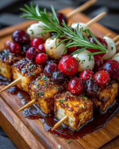 Cranberry Brie Skewers with Rosemary Honey Glaze Recipe