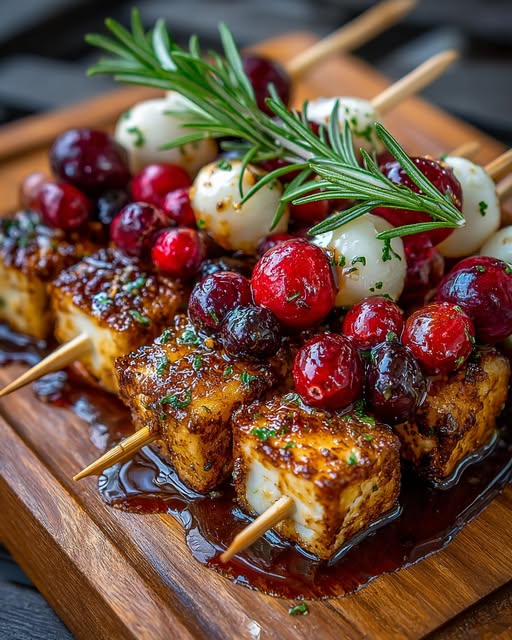 Cranberry Brie Skewers with Rosemary Honey Glaze Recipe - Recipe Image