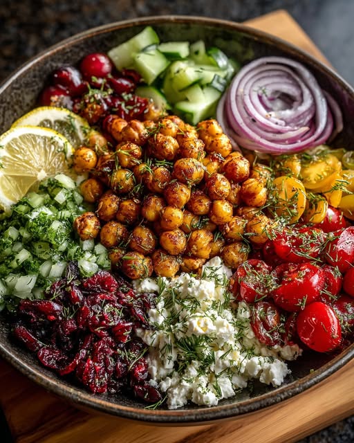 Feta and Cranberry Chickpeas with Herb Lemon Vinaigrette Recipe